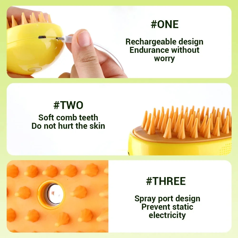 3-in-1 Self-cleaning Cat Steam Brush Dog Massage Comb Electric Spray Cat Hair Brushes for Massage Rechargeable Pet Grooming Comb